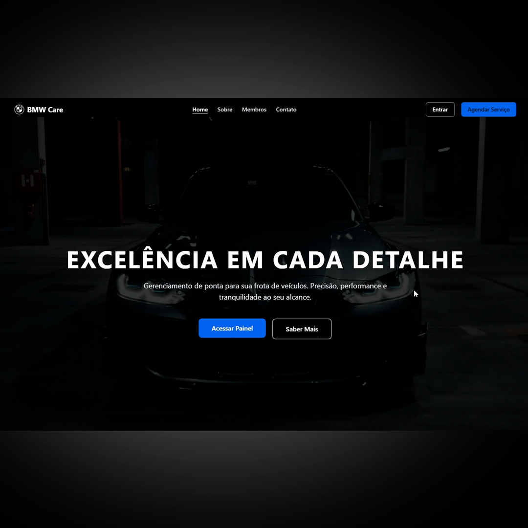 Interface do BMW Care com acesso ao painel e agendamento de serviços