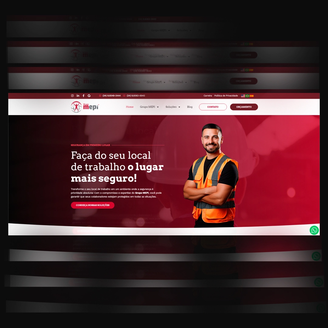 Site do Grupo MEPI apresentando suas soluções de segurança no trabalho